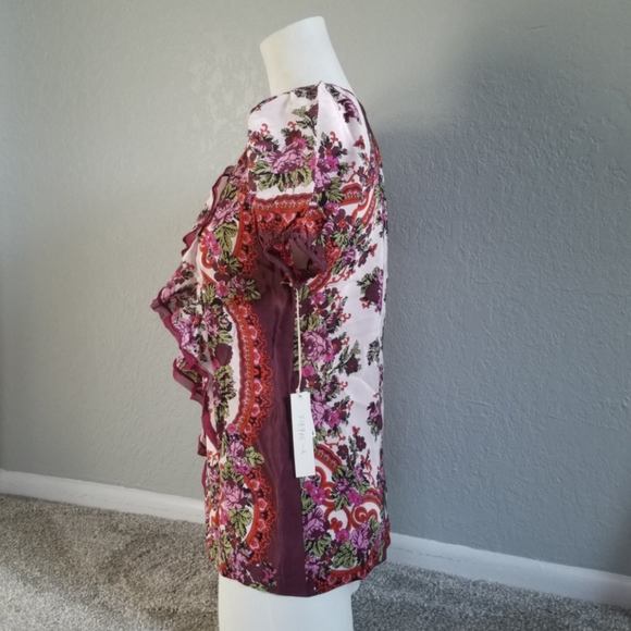 New Anthropologie Floral Ruffle Blouse Silk Ya-Da Boho V-Neck Top Small - Picture 2 of 8